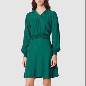 SANDRO A-Line Fit and Flare Green Polka Dot Crepe Dress Size S